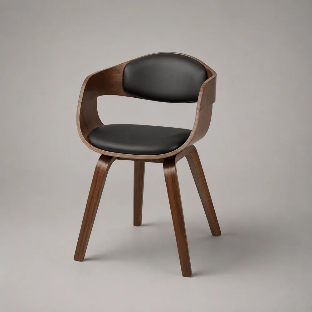 Sedia da pranzo con braccioli in legno e similpelle, nero e marrone noce, 58 x 56 x 79 cm