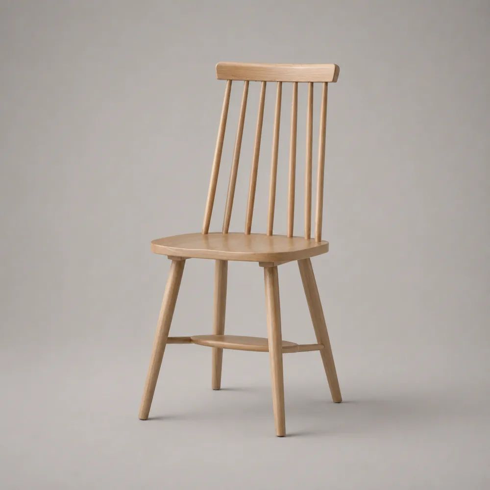 Sedia da pranzo in legno massello marrone chiaro con seduta sagomata e schienale a pioli, 48 × 52 × 90 cm