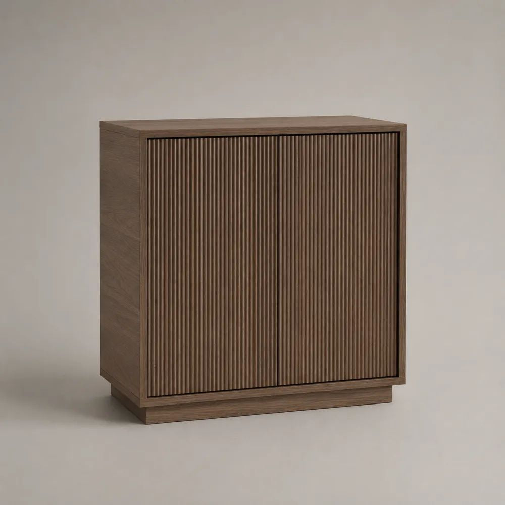 Credenza in legno a 2 ante con frontali scanalati, marrone noce, 80 x 40 x 90 cm