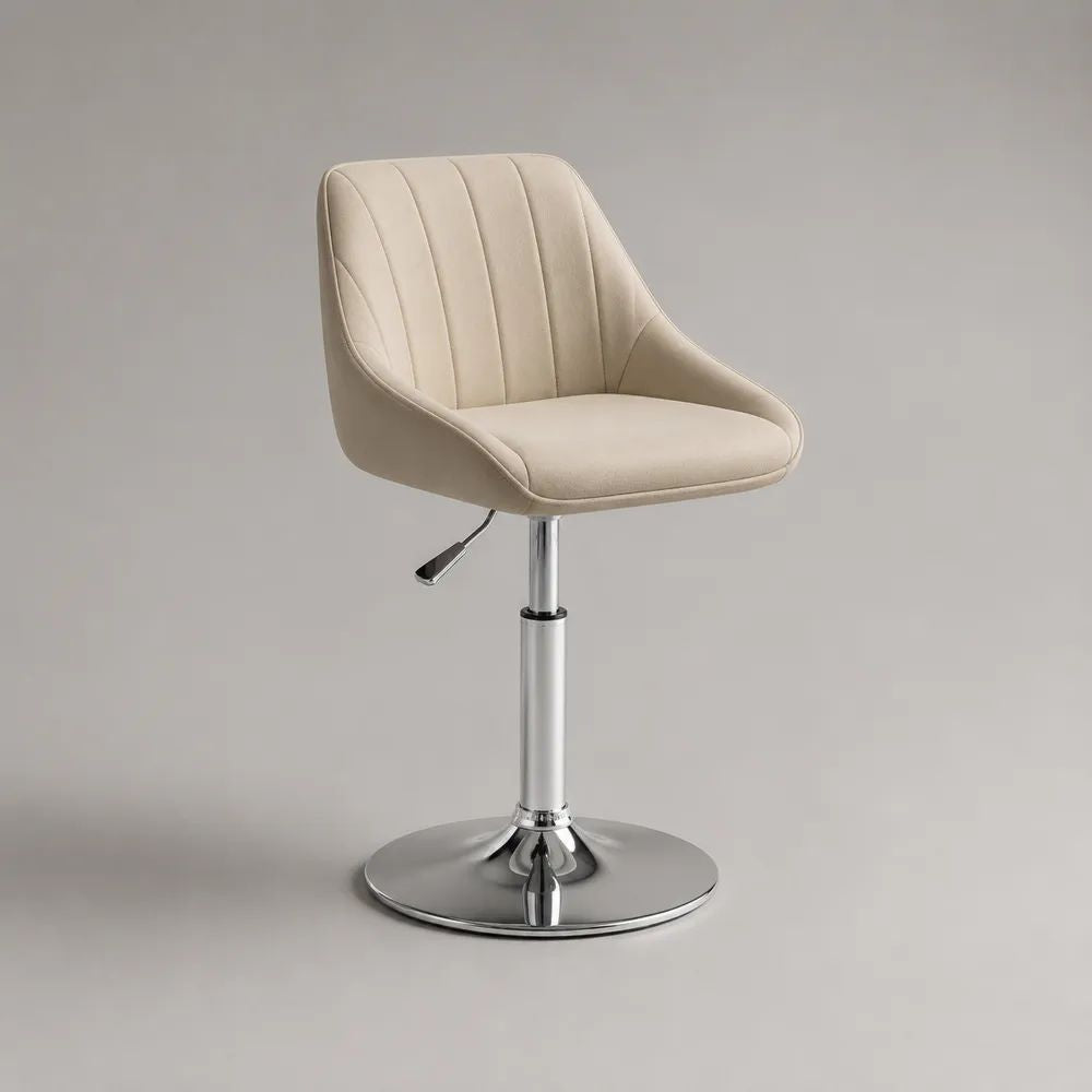 Sedia da pranzo girevole regolabile in altezza in tessuto beige con base in acciaio cromato, 56 x 57 x 80-100 cm
