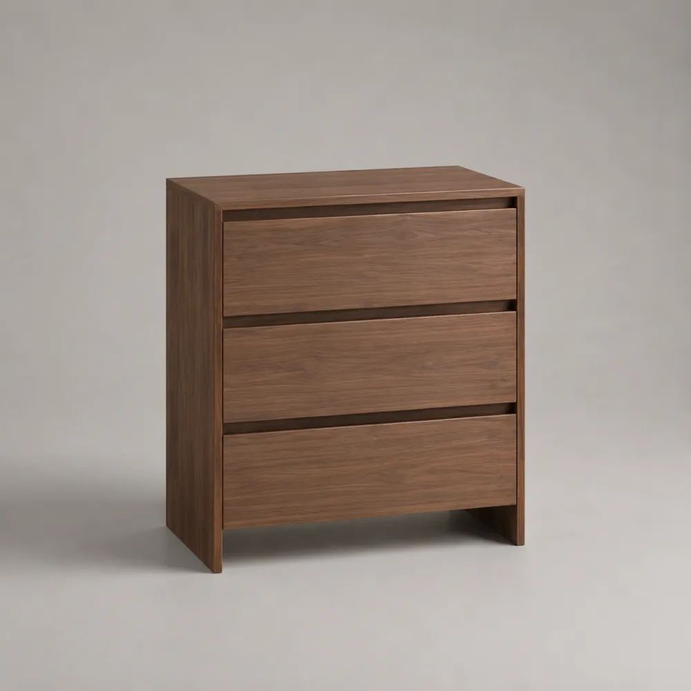 Cassettiera rettangolare in legno con 3 cassetti, marrone noce, 70 x 40 x 85 cm