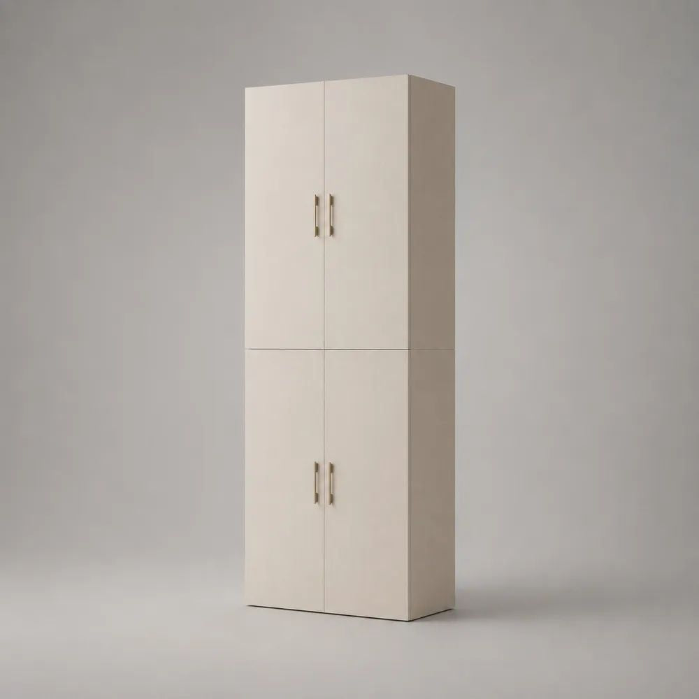 Armadio alto rettangolare a 4 ante in pannello truciolare melaminico bianco crema, 80 × 40 × 180 cm