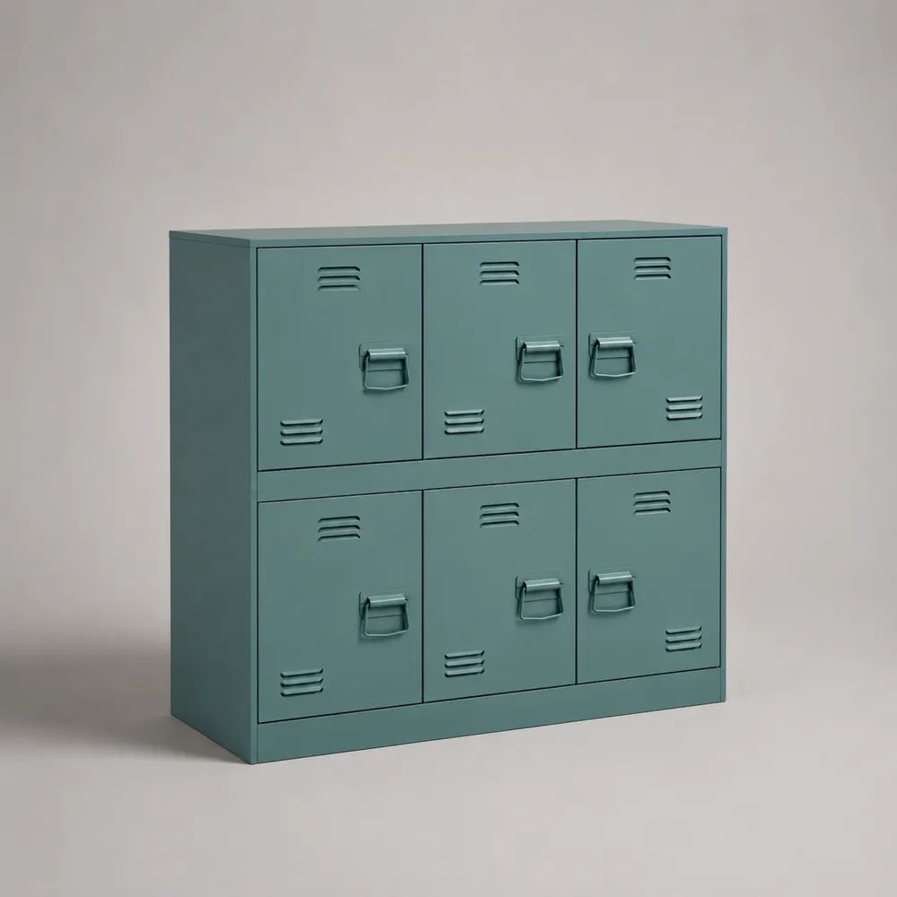 Credenza in acciaio a 6 ante, verde salvia, 120 x 40 x 100 cm