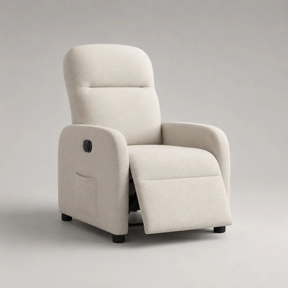 Poltrona reclinabile manuale in tessuto crema con poggiapiedi, 76 × 92 × 105 cm