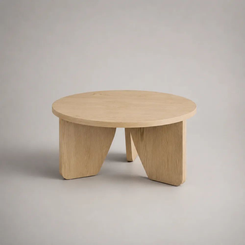 Tavolino rotondo in legno impiallacciato, Rovere naturale, Ø 80 × H 40 cm