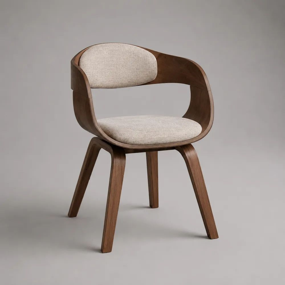 Sedia da pranzo con braccioli in legno e tessuto, marrone noce e beige, 58 x 56 x 79 cm